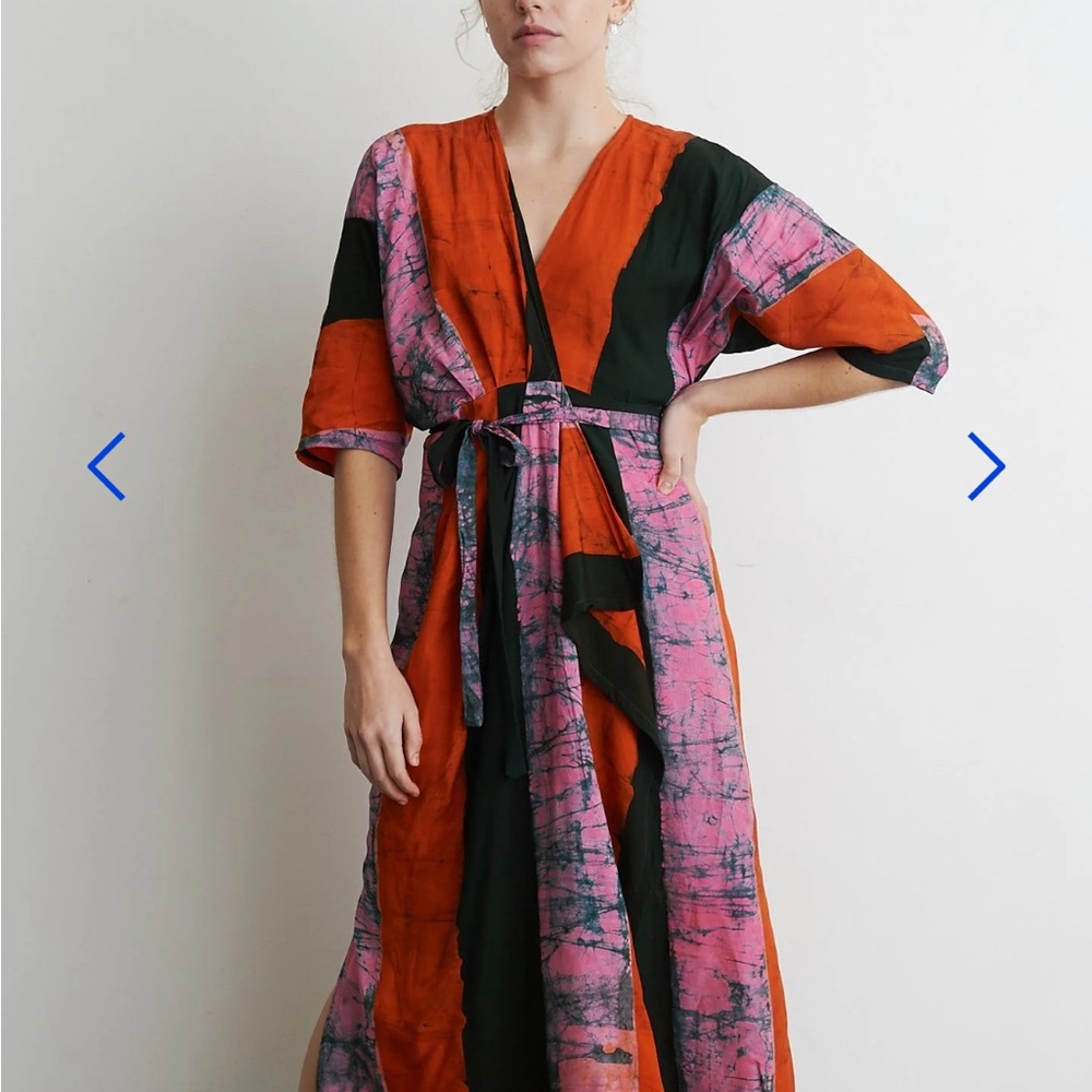 Vibrant Pink and Orange Kimono Dress